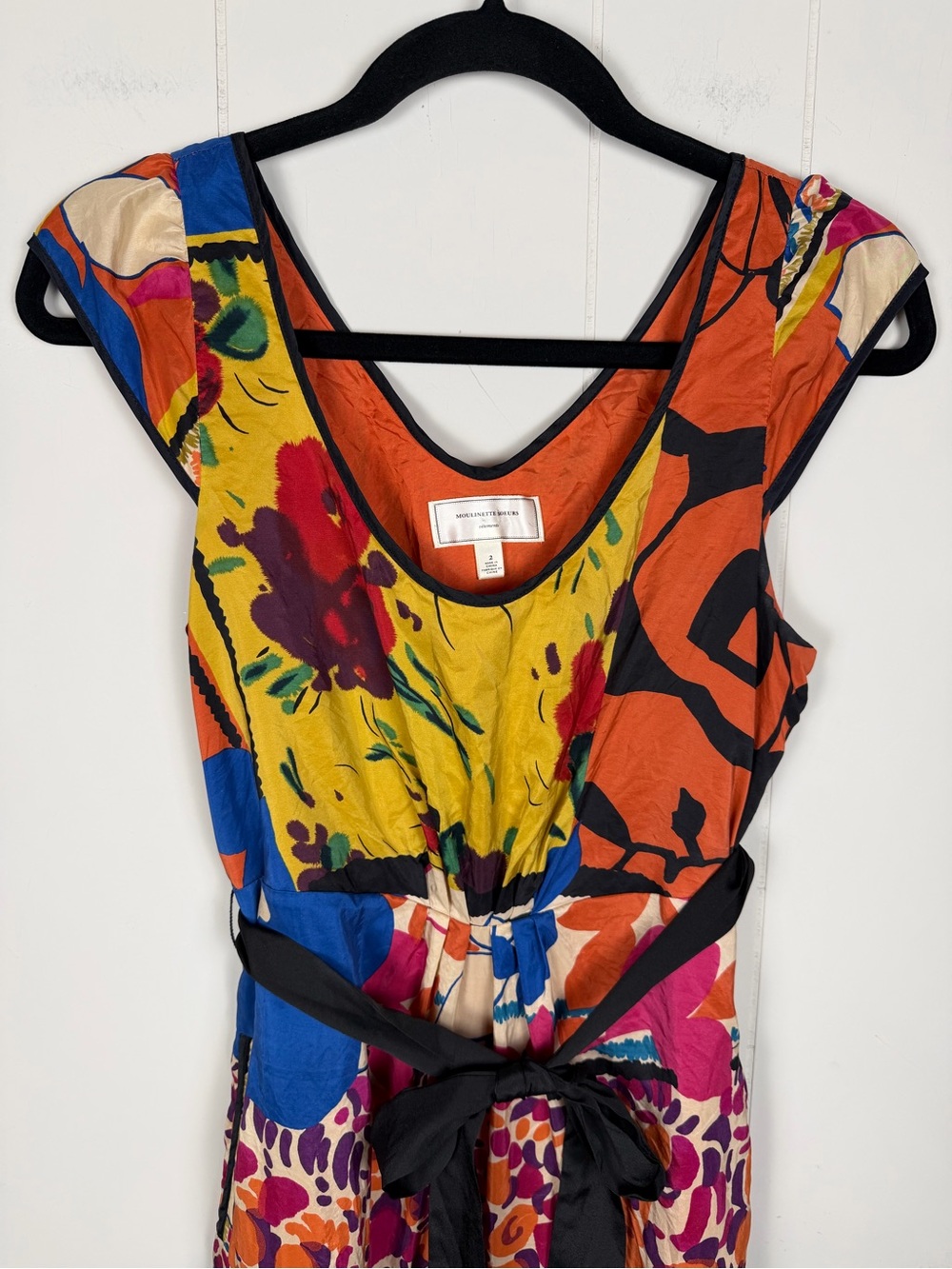 Moulinette Souers 100% Silk Dress Anthropology Abstract Artsy Dopamine Size 2 - Picture 2 of 12